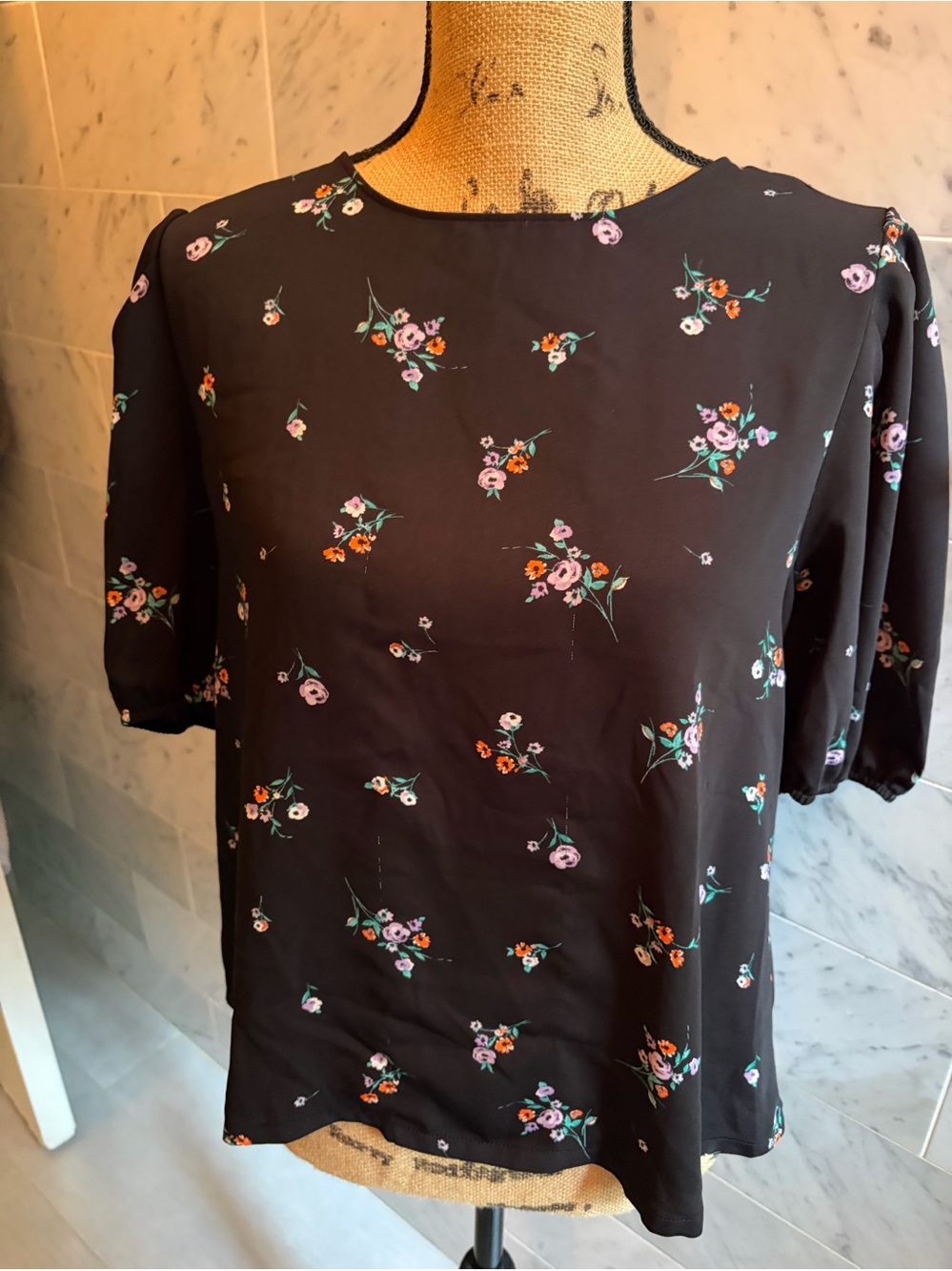 Women’s Black Floral Short-Sleeve Blouse by Elodie